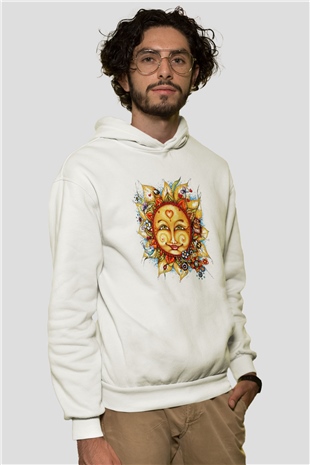 Güneş Beyaz Unisex Kapşonlu Sweatshirt