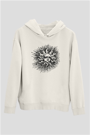 Güneş Beyaz Unisex Kapşonlu Sweatshirt