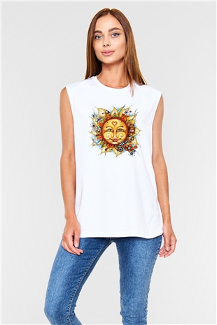 Güneş Beyaz Unisex Kolsuz Tişört