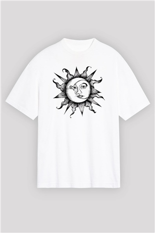 Güneş Beyaz Unisex Oversize Tişört T-Shirt