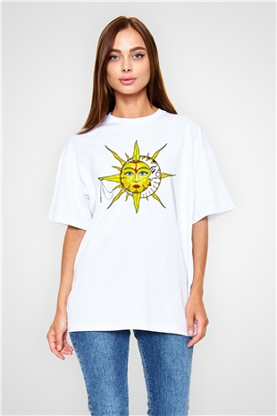 Güneş Beyaz Oversize Tişört Oversize T-shirt - TişörtFabrikası