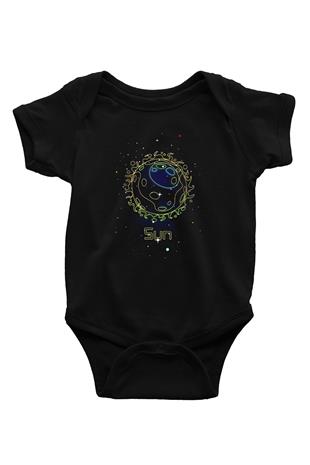 Güneş Çizim Baskılı Unisex  Siyah Bebek Body - Zıbın