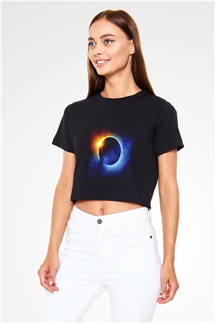 Güneş Siyah Crop Top Tişört