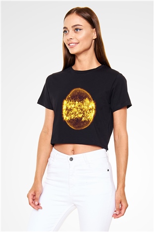 Güneş Siyah Crop Top Tişört