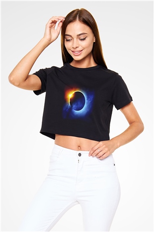Güneş Siyah Crop Top Tişört