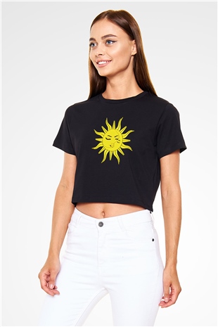 Güneş Siyah  Crop Top Tişört