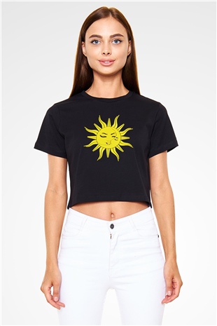 Güneş Siyah  Crop Top Tişört