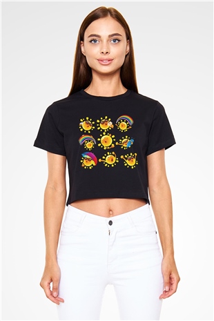 Güneş Siyah Crop Top Tişört