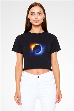 Güneş Siyah Crop Top Tişört