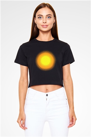 Güneş Siyah Crop Top Tişört