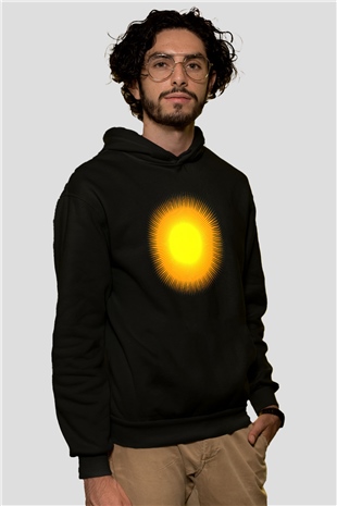 Güneş Siyah Unisex Kapüşonlu Sweatshirt