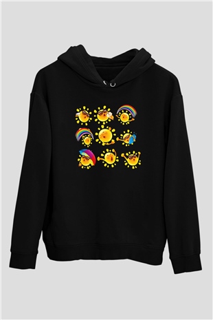 Güneş Siyah Unisex Kapüşonlu Sweatshirt