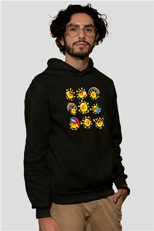 Güneş Siyah Unisex Kapüşonlu Sweatshirt
