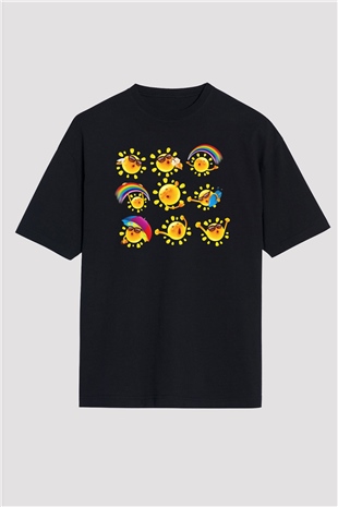 Güneş Siyah Unisex Oversize Tişört T-Shirt