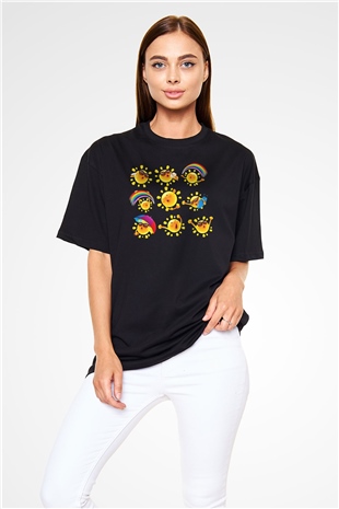 Güneş Siyah Unisex Oversize Tişört T-Shirt