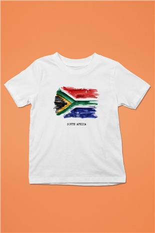 Güney Afrika Cumhuriyeti Baskılı Beyaz Unisex Çocuk Tişört