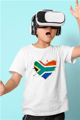 Güney Afrika Cumhuriyeti Baskılı Beyaz Unisex Çocuk Tişört