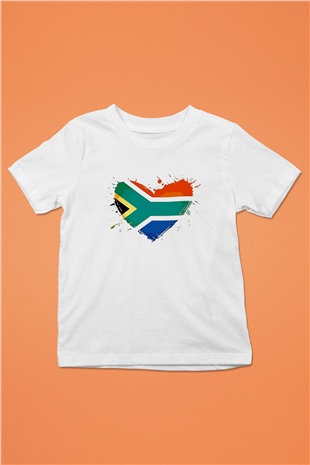 Güney Afrika Cumhuriyeti Baskılı Beyaz Unisex Çocuk Tişört