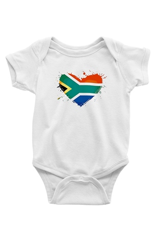 Güney Afrika Cumhuriyeti Baskılı Beyaz Unisex Bebek Body - Zıbın