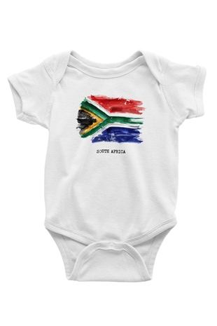 Güney Afrika Cumhuriyeti Baskılı Beyaz Unisex Bebek Body - Zıbın