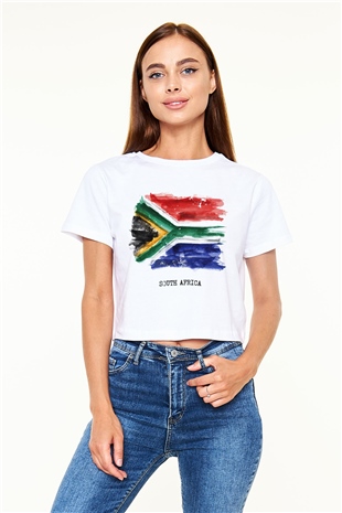 Güney Afrika Cumhuriyeti Beyaz Croptop Tişört