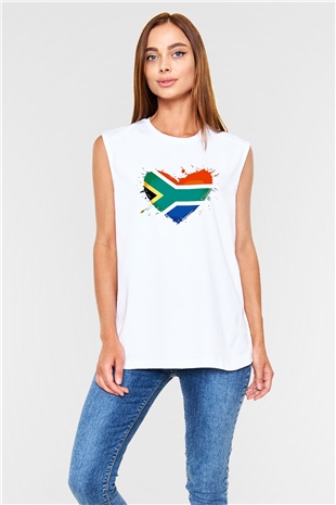 Güney Afrika Cumhuriyeti Beyaz Unisex Kolsuz Tişört