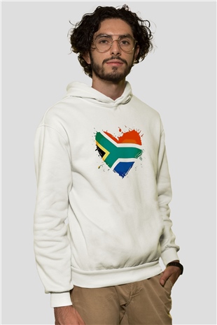 Güney Afrika Cumhuriyeti Beyaz Unisex Kapşonlu Sweatshirt