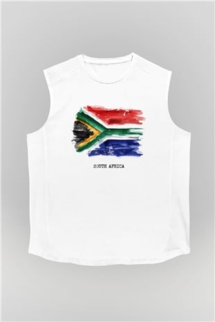 Güney Afrika Cumhuriyeti Beyaz Unisex Kolsuz Tişört