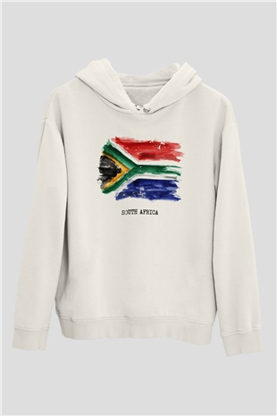 Güney Afrika Cumhuriyeti Beyaz Unisex Kapşonlu Sweatshirt