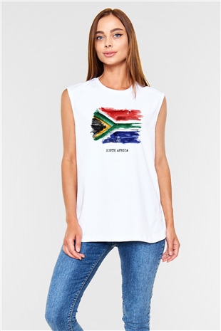 Güney Afrika Cumhuriyeti Beyaz Unisex Kolsuz Tişört