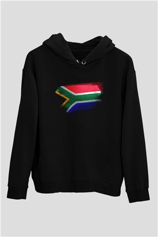 Güney Afrika - South Africa Bayrağı Baskılı Unisex Siyah Hoodie