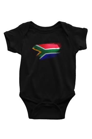 Güney Afrika - South Africa Bayrağı Baskılı Unisex Siyah Bebek Body - Zıbın