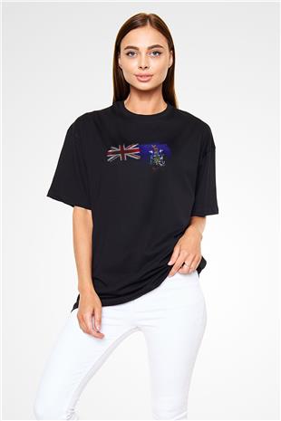 Güney Georgia - South Georgia Island Bayrağı Baskılı Unisex Siyah Oversize Tişört