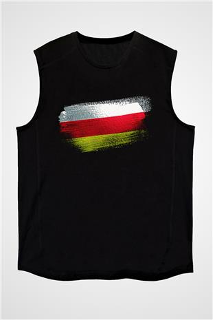 Güney Osetya - South Ossetia Bayrağı Baskılı Unisex Siyah Kolsuz Tişört