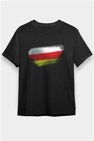 Güney Osetya - South Ossetia Bayrağı Baskılı Unisex Siyah Tişört