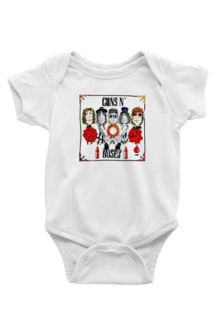 Guns N Roses Baskılı Unisex Beyaz Bebek Body - Zıbın