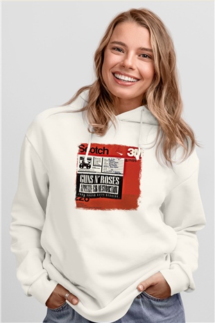 Guns N Roses Baskılı Unisex Beyaz Hoodie