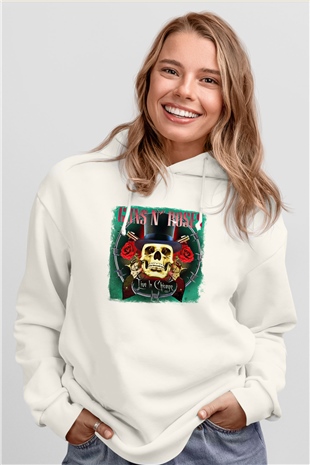 Guns N Roses Baskılı Unisex Beyaz Hoodie