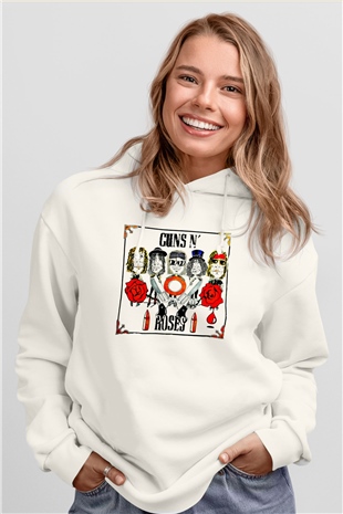 Guns N Roses Baskılı Unisex Beyaz Hoodie