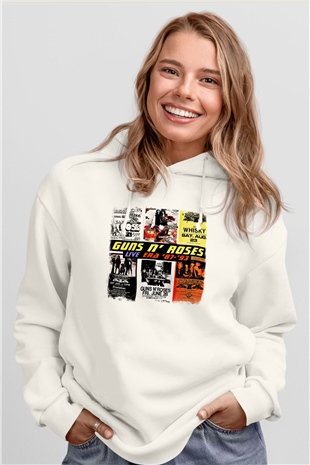 Guns N Roses Baskılı Unisex Beyaz Hoodie