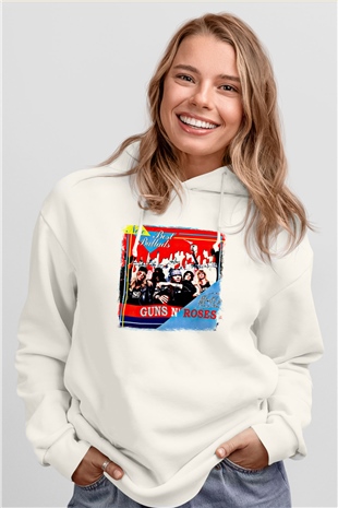 Guns N Roses Baskılı Unisex Beyaz Hoodie