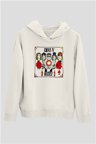 Guns N Roses Baskılı Unisex Beyaz Hoodie