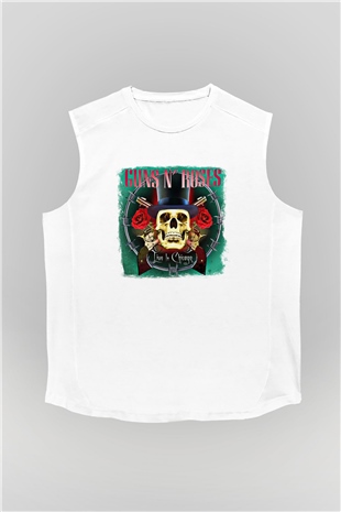 Guns N Roses Baskılı Unisex Beyaz Kolsuz Tişört