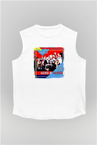 Guns N Roses Baskılı Unisex Beyaz Kolsuz Tişört