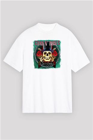 Guns N Roses Baskılı Unisex Beyaz Oversize Tişört