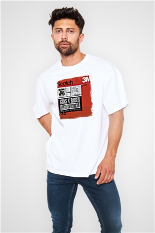 Guns N Roses Baskılı Unisex Beyaz Oversize Tişört