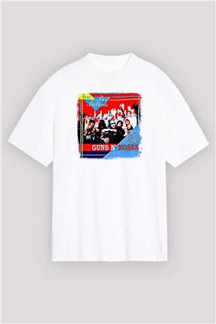 Guns N Roses Baskılı Unisex Beyaz Oversize Tişört