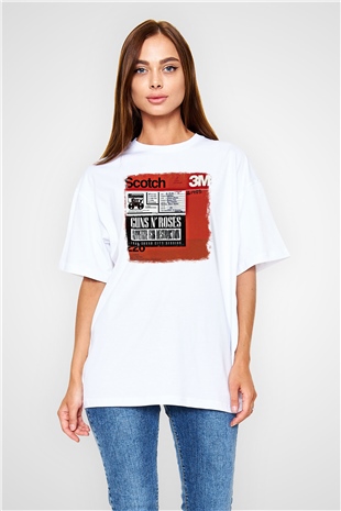 Guns N Roses Baskılı Unisex Beyaz Oversize Tişört