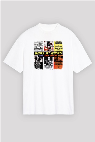 Guns N Roses Baskılı Unisex Beyaz Oversize Tişört