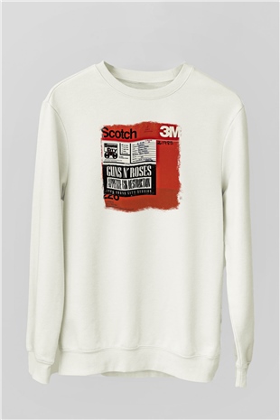 Guns N Roses Baskılı Unisex Beyaz Sweatshirt